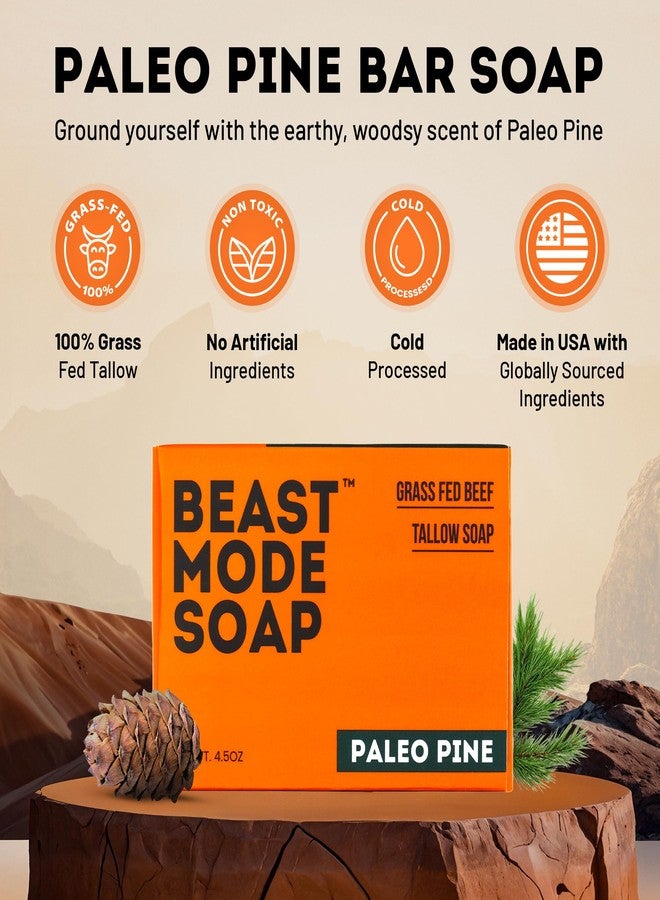 Beast Mode Soap صابون بيست مود للرجال، برائحة الصنوبر، قطعة واحدة - صابون طبيعي مصنوع من شحم الأبقار التي تتغذى على العشب، مزيج رملي مقشر، مصنوع يدويًا، غير سام - Image 2